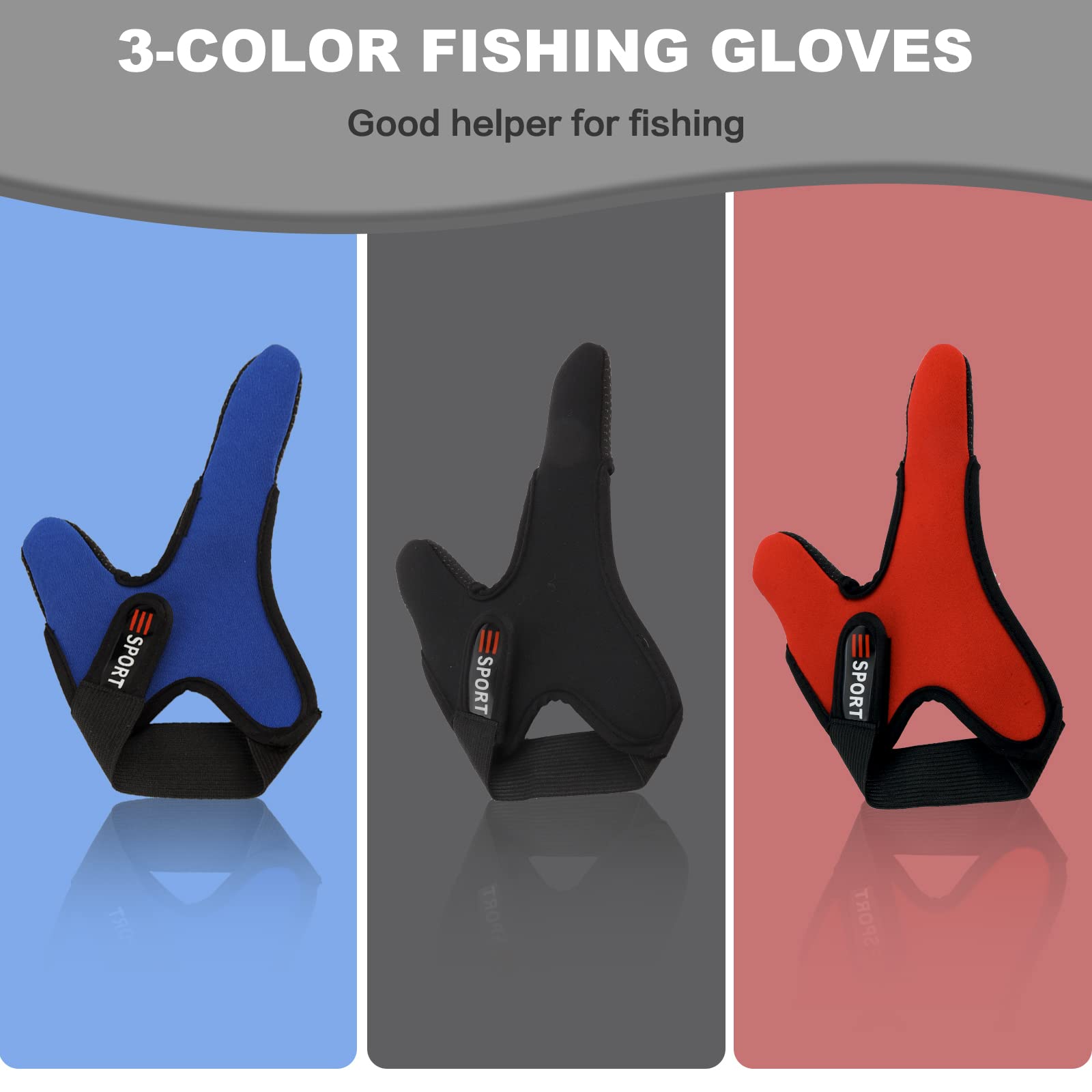 Double-Finger Gloves, 3 Pack Anti-Slip Fishing Glove, Professional Finger Gloves Protector Unisex Elastic Band Glove for Outdoor Fishing