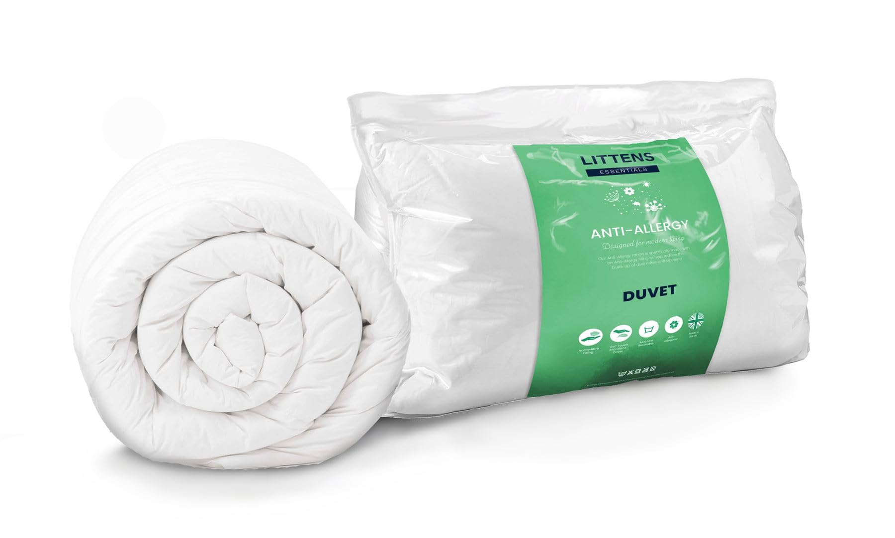 Littens Essentials 4.5 Tog Single Bed Anti-Allergy Duvet Quilt, Soft Touch Hollowfibre Lightweight Summer (135cm x 200cm)