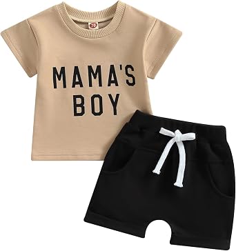 Toddler Baby Boy Summer Clothes Mamas Boy Short Sleeve Letter T Shirt Top Shorts Set Cute 2Pcs Casual Outfit