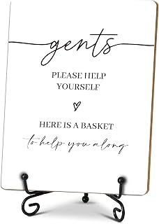 Wedding Bathroom Basket Supplies Signs Gents, 6 x 8 Minimalist Style Wooden Sign, Bathroom Shelves Decor, Bridal Shower Decorations, for Wedding Reception & Event Party-W02