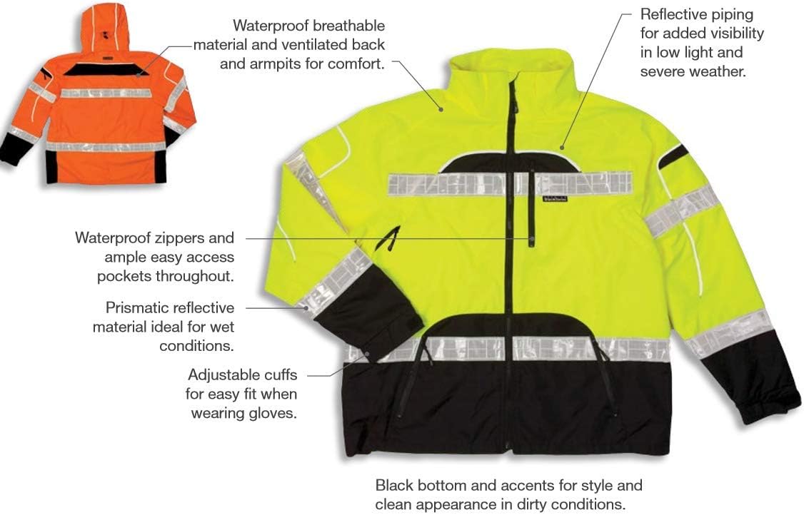 ML Kishigo Brilliant Series Rainwear Jacket, Size: Small/Medium, Color: Lime