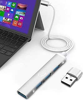 USB C Hub,Vunvooker 4 Ports Mini USB Dongle with USB C to USB Adapter,USB C Expander for Laptop(2ft Cable,3 USB2.0,1 USB3.0),Ultra Slim Portable Data Hub for MacBook Pro/Air,iMac,Surface Pro(Silver)