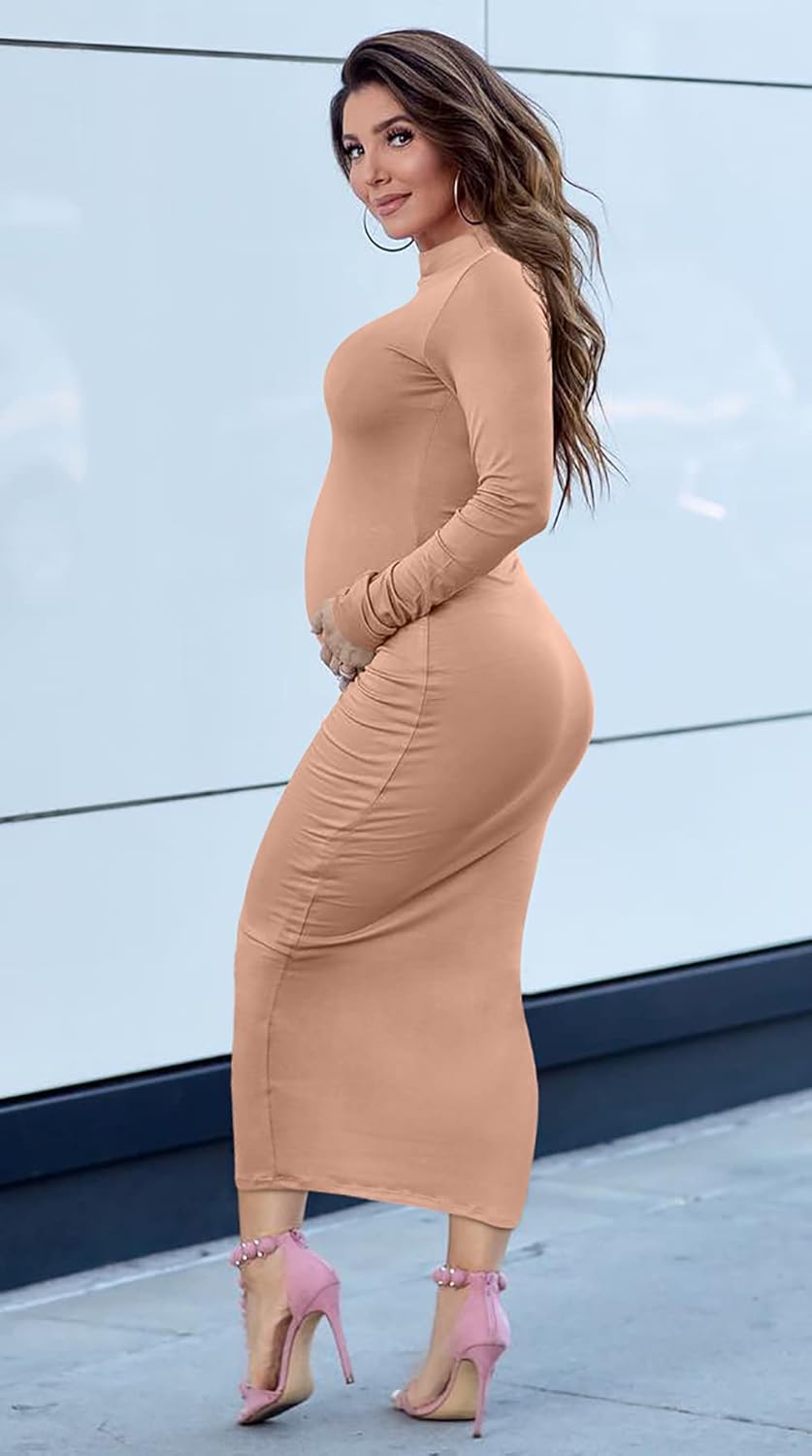 GOBLES Women's Elegant High Neck Long Sleeve Bodycon Midi Party Long Dress - Image 8