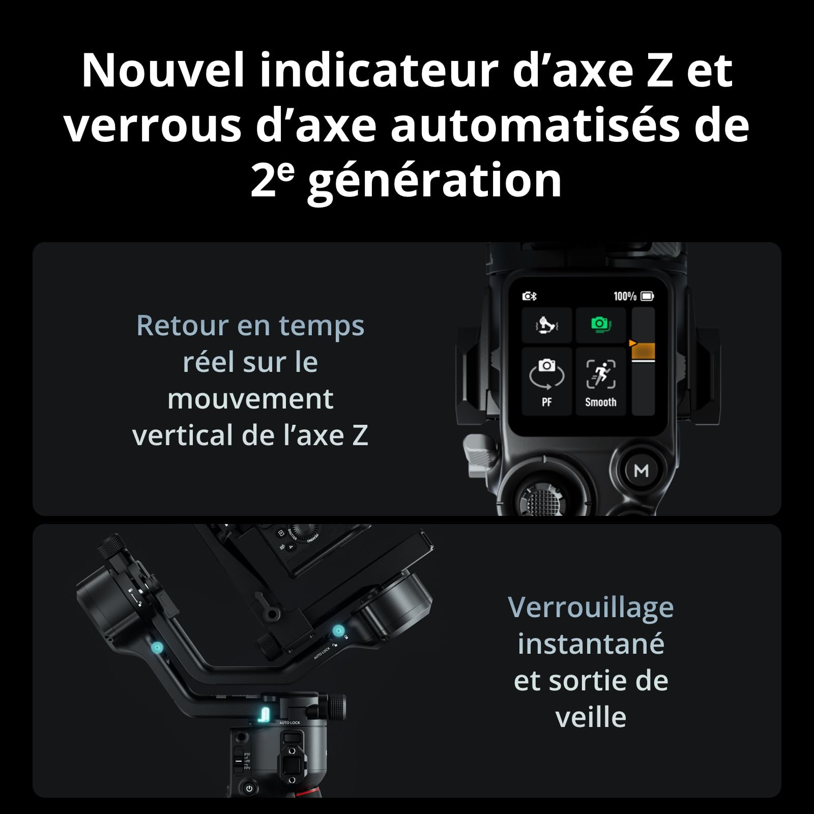 DJI RS 5 Bundle, stabilisateur de nacelle pour caméra, Suivi Intelligent, poignée électronique, molettes de réglage précis, indicateur axe Z