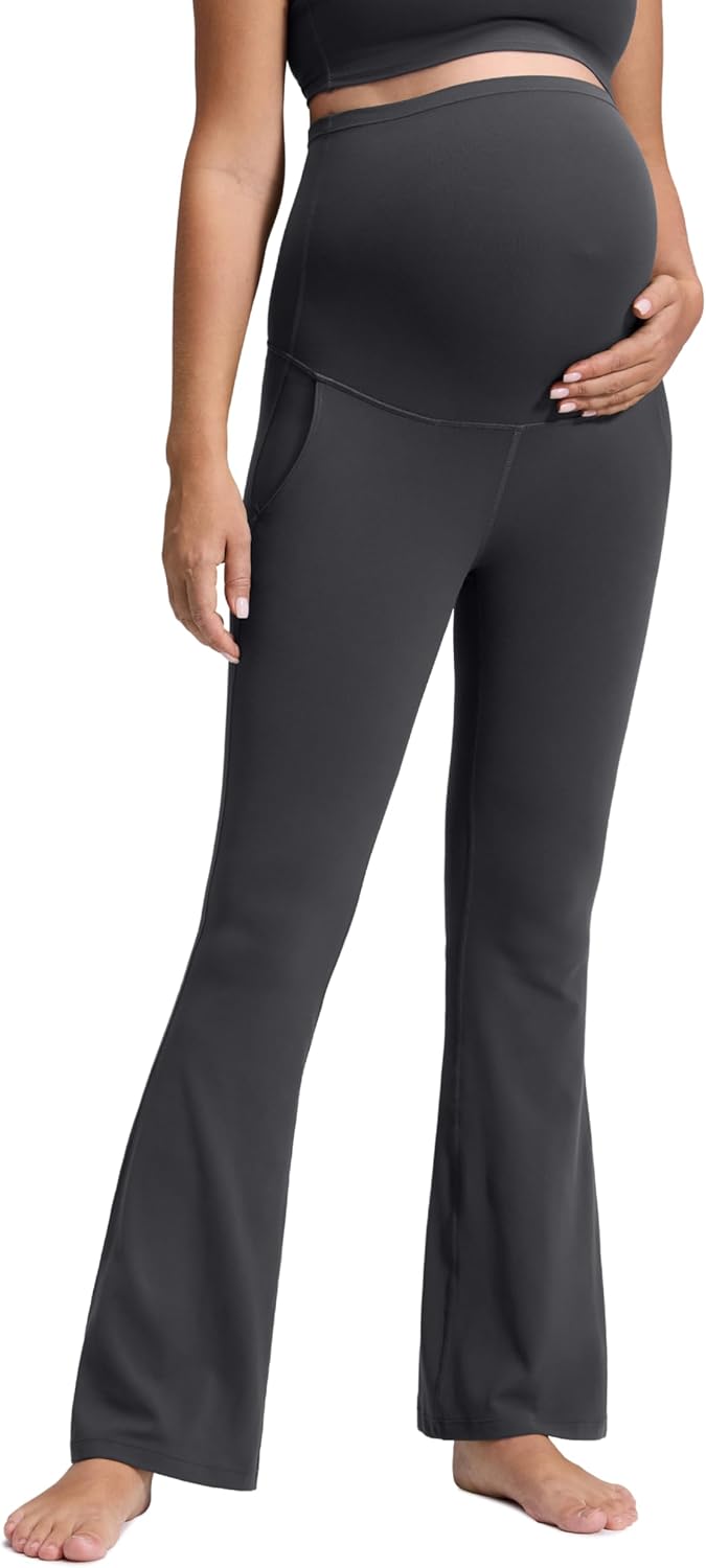 CRZ YOGA Butterluxe Maternity Flare Leggings Pockets 31'' - Workout Yoga Bootcut Pregnancy Womens Pants Over The Belly