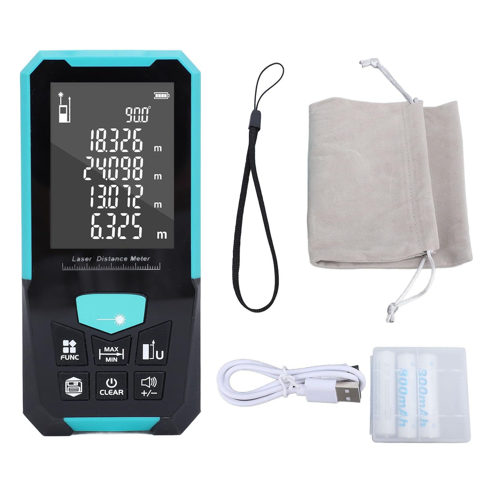 Cyfrowy Laserowy Miernik Odległości 0,05-100m IP54 Wodoodporny, Akumulator 2,4-calowy Wyświetlacz LCD z Podświetleniem Cyfrowy Laserowy Miernik Odległości