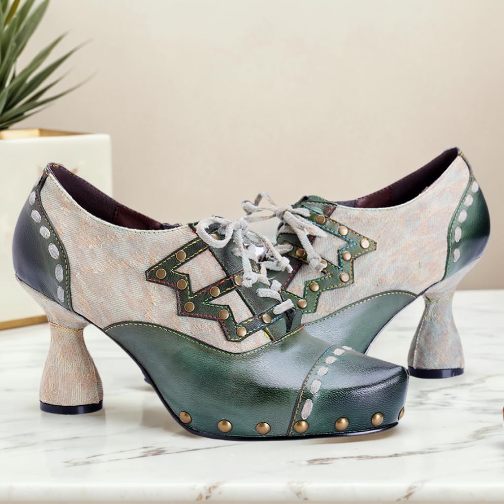 Women's Handmade Lambskin Oxford Loafers Shoes with Retro Ethnic Printed Style, Brock Design for Casual and Fashion Collegiate Style - Image 3