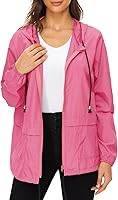 Vista 2 de Century Star Chubasqueros ligeros para mujer, chaqueta rompevientos impermeable para mujer, abrigo impermeable plegable con capucha