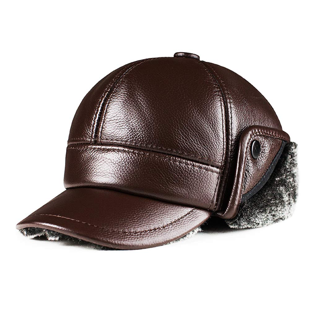Gorro de Invierno con Orejeras para Hombre, de Piel, con Orejeras, Grueso y cálido, para el hogar, Color marrón Oscuro, XL,Dark Brown-XL