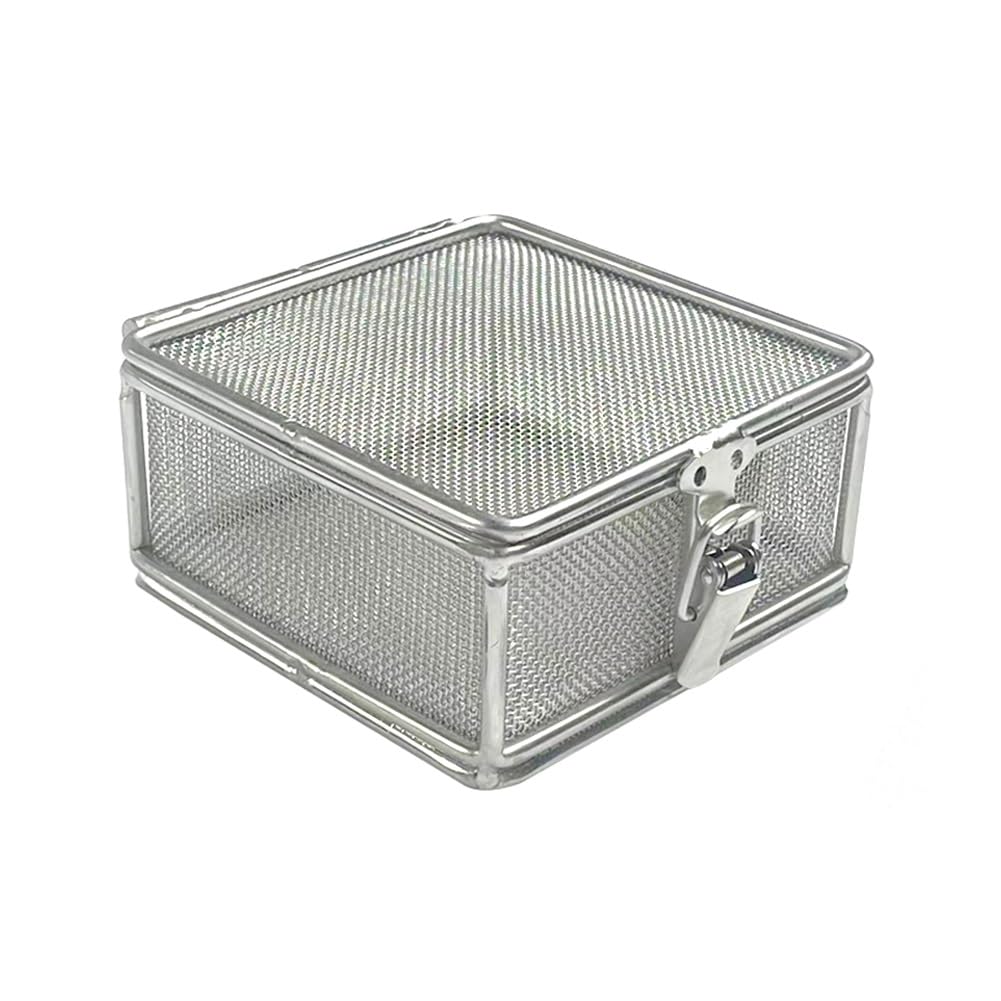 Bandeja para Instrumental y cestas Perforadas de Malla Bandeja para esterilización Equipo médico Cesta de desinfección Suministros de Laboratorio con Tapa Acero Inoxidable(27 * 18 * 5cm)