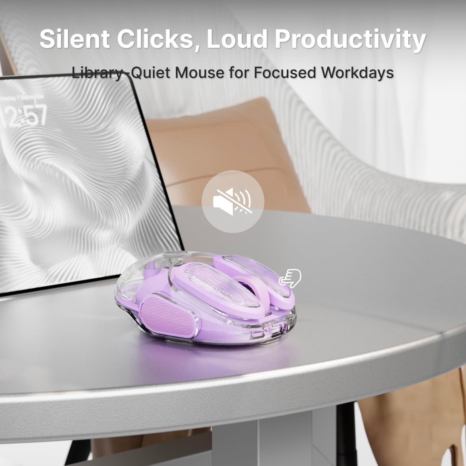 EWEADN Q9 Wireless Clear Mouse Dual Mode Bluetooth & 2.4G USB Computer Mouse with RGB Lighting, Silent Clicks, Multi-Device Compatibility for Laptop, PC, MacBook, iPad Cute Mouse-Purple