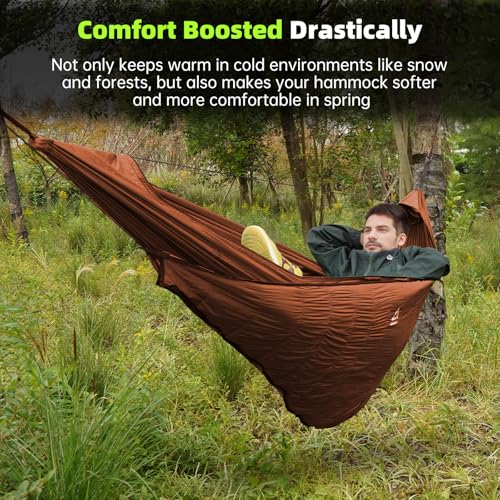 Image of Hammock Underquilt for Camping - Full Length Orange Lightweight Warm Quilt for 3-4 Seasons (41-68F) - Soft & Durable for Hiking, Backpacking, Beach, Travel - Holds Up to 500lbs