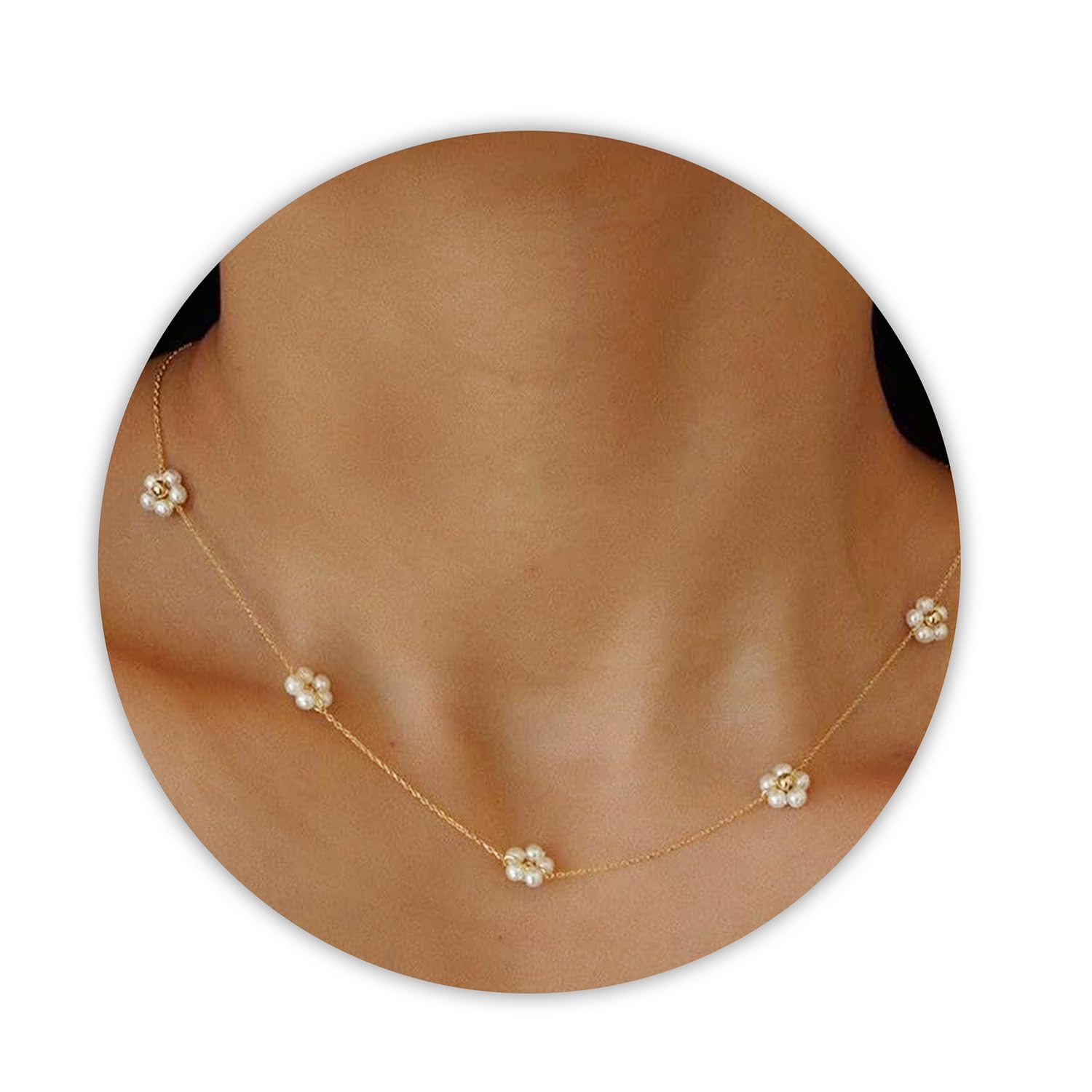 SmileBellePearl Necklaces for Women, Daisy Pearl Choker as Y Shaped Pearls Jewelry Gold Heart Necklace for Christmas Teen Gifts Trendy Stuff Birthday Gifts White Baroque Necklace as Wedding Jewelry