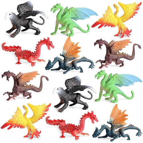 EOIVSH Mini Dragon Toys Figures - 12pcs Ancient Flying Dragon Figurines for Boys Girls, Mythical Action Figure Kid Toys, Cupcake/Cake Topper & Party Favors
