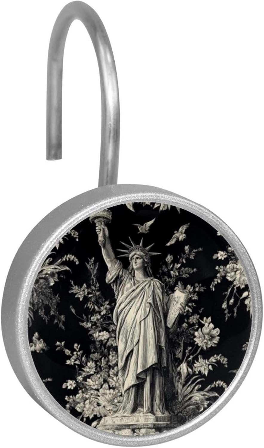 Vintage Statue of Liberty Pattern (2) Crystal Glass Shower Curtain Hooks Rings Decorative Bathroom Decor - Set of 12