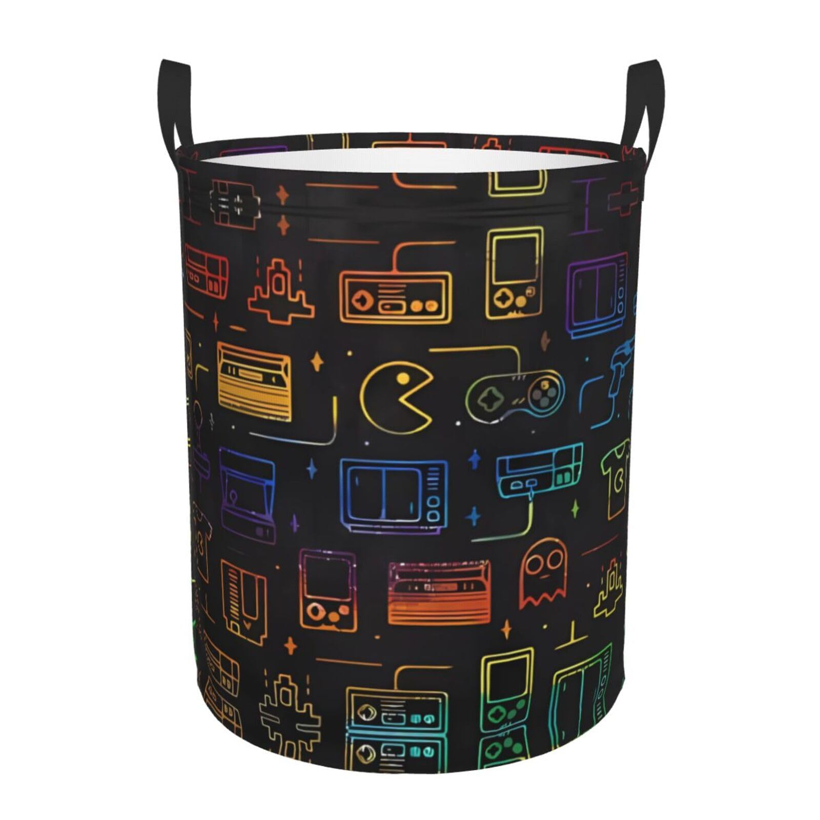 M Circular Hamper Game Video Gaming Pattern Print for Dirty Clothes