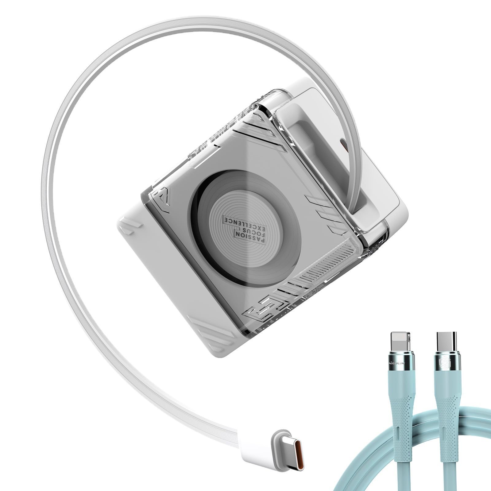 Nillkin IceCore 65W USB C Charger Block Dual-Port Retractable USB C Cable with 47 2IN Liquid Silicone C-L