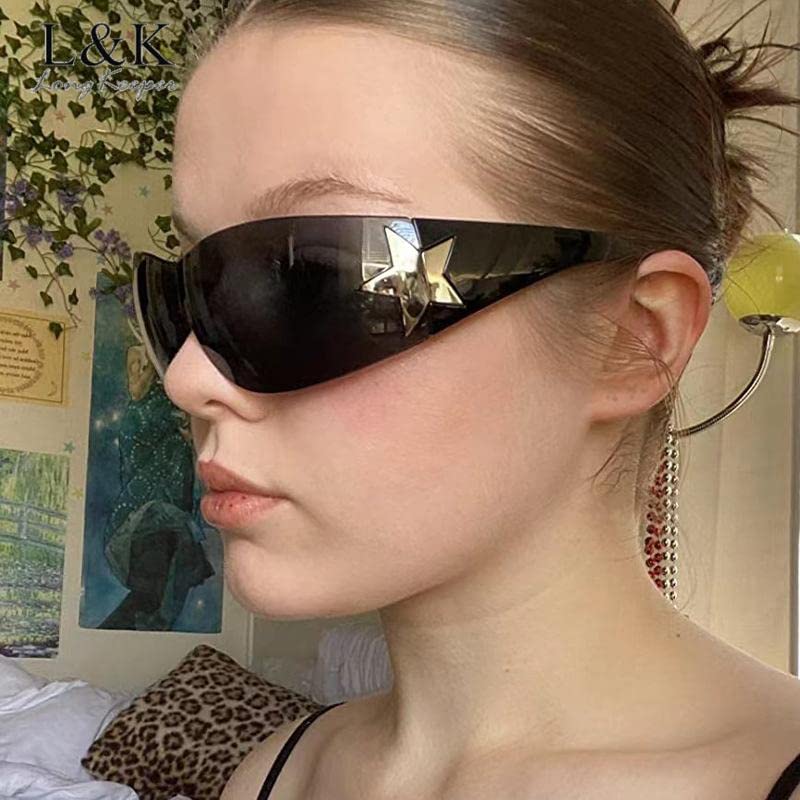 Lunettes De Soleil Y2K Sans Cadre Pour Femmes, Uniques Et Sexy, Bouclier Une Pièce, Miroir Argenté, Nuances Hip Hop Pour Hommes