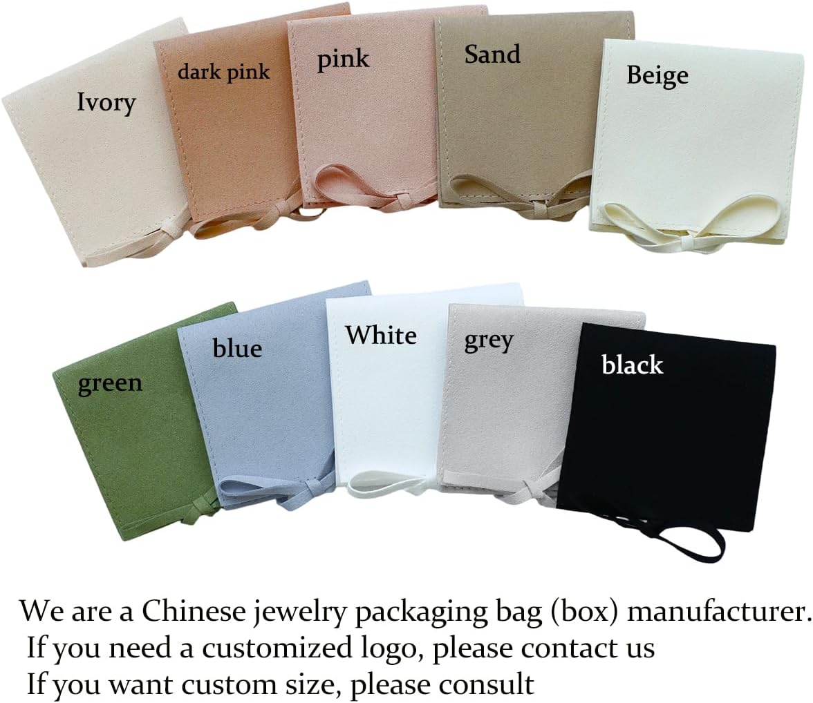 40pcs Green Microfiber Jewelry Bags 8 x 8cm Luxury Small Gift Bags Ring Bags for Earrings Necklaces Bracelets Bow Tie Microfiber Bags Envelope Packaging Bags