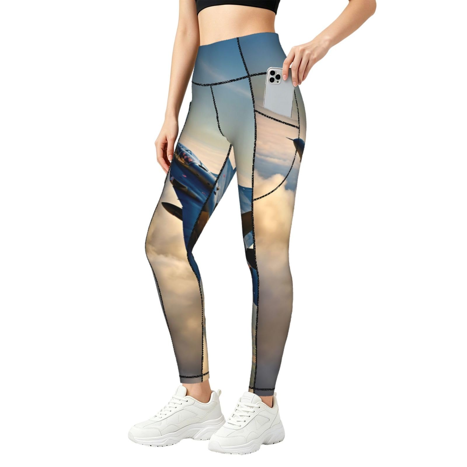 Leggings elásticos Aircraft Fighter Jets con bolsillos y control climático 8