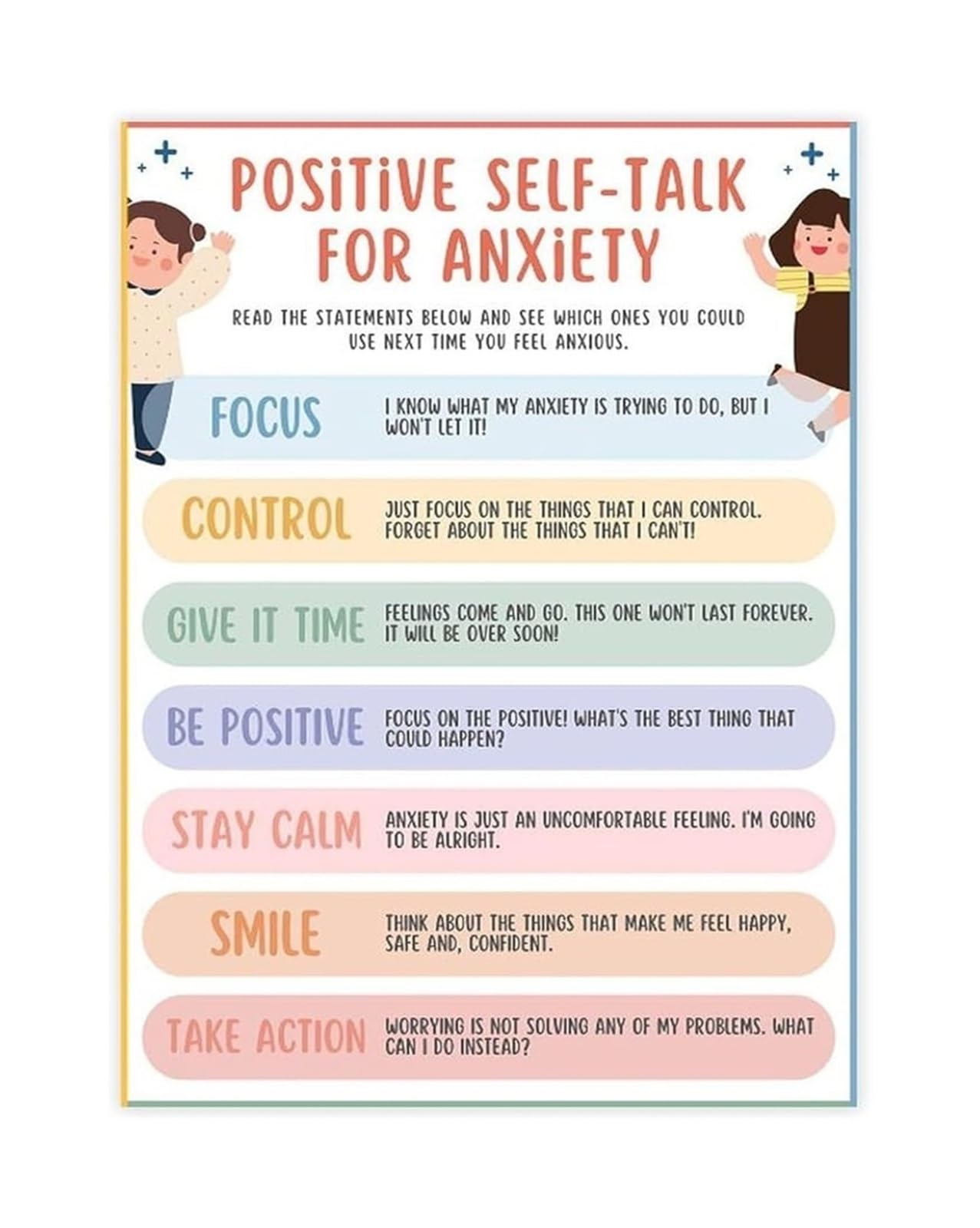 SSOPTMCB Self Talk Poster for Teens Inspirational Canvas Wall-Art Mindful Affirmations Decor(Framed,08x12inch(20x30cm))