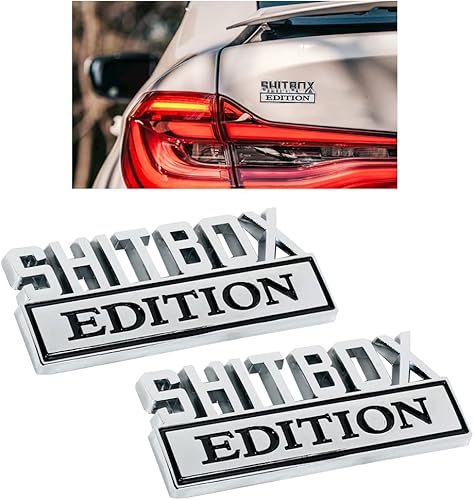 VAGURFO Paquete de 2 emblemas de edición Shitbox, calcomanías 3D personalizadas, repuesto compatible con la mayoría de autos, camiones, SUV
