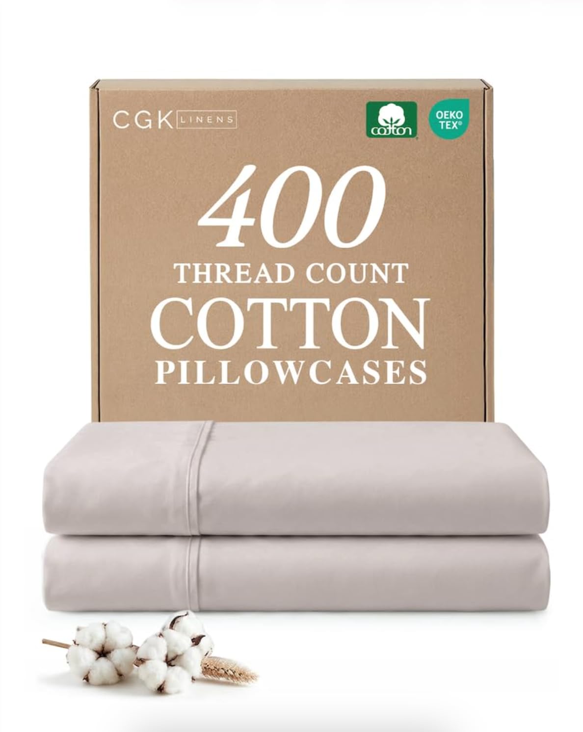 Photo 1 of 100% Cotton Pillow Cases Queen - 400 Thread Count - Set of 2, Light Grey