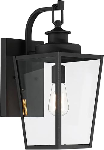 Miniatura 5 de Possini Euro Design Ackerly - Moderna lámpara de pared para exteriores, acero negro texturizado, paneles de vidrio transparente de 17 1/4 pulgadas