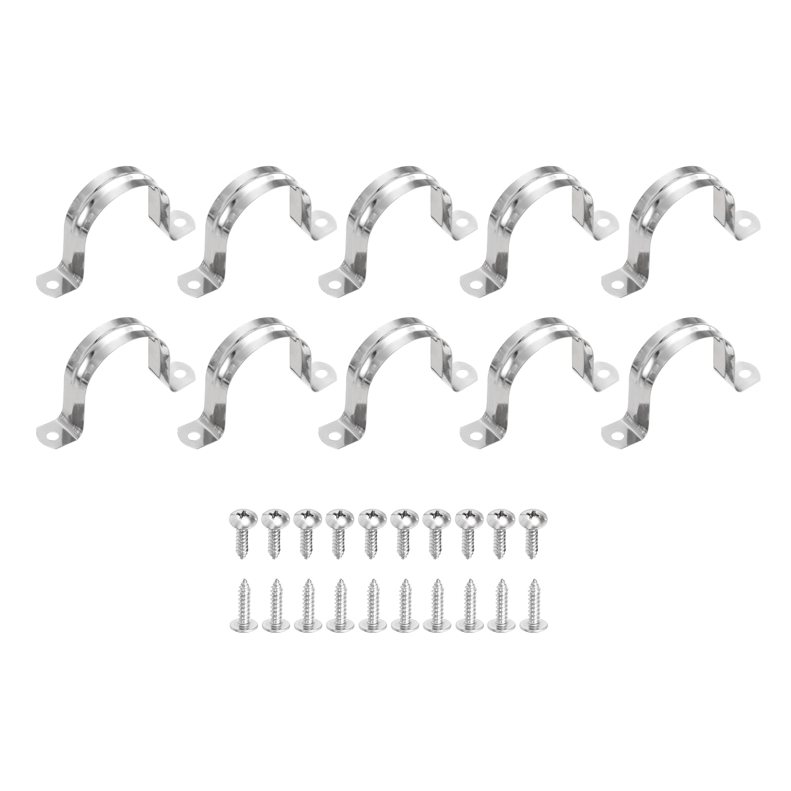 - uxcell 10Pcs 50mm(2") 304 Stainless Steel Rigid Pipe Strap, Two Hole Strap U Bracket Heavy Duty Pipe Conduit Clamp with Self-Tapping Screws for Hose Wire Cord Installation, Silver