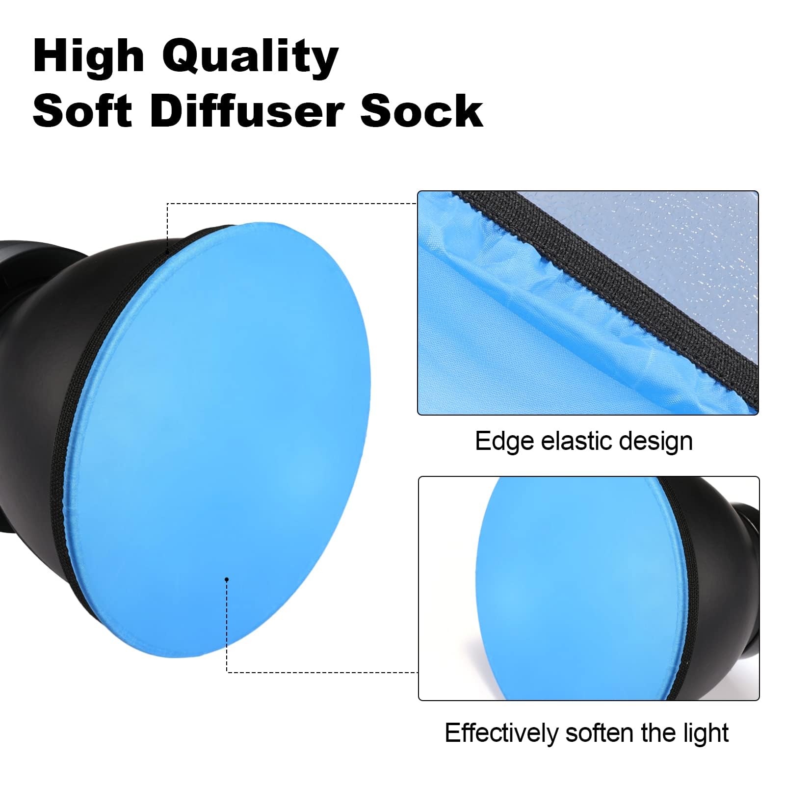 Paquete de 6 calcetines difusores de luz suaves con banda elástica para reflector estándar de 18 cm, rojo, amarillo, azul, marrón, verde, blanco para reflector de montaje Bowen estándar de