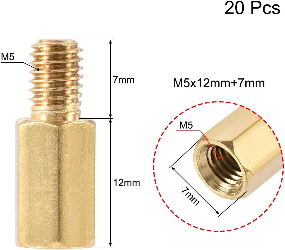 sourcing map M5x12mm+7mm Male-Female Brass Hex PCB Motherboard Spacer Standoff for FPV Drone Quadcopter Computer & Circuit Board 20pcs - Image 3