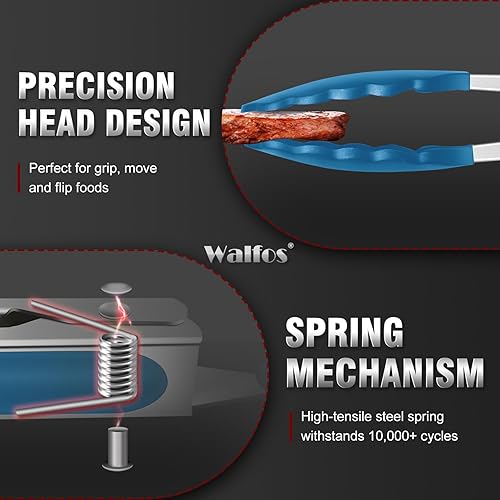 Miniatura 5 de Pinzas de cocina Walfos - 17,78 cm, 22,86 cm y 30,48 cm. Pinzas para alimentos resistentes al calor, acero inoxidable engrosado y puntas de silicona