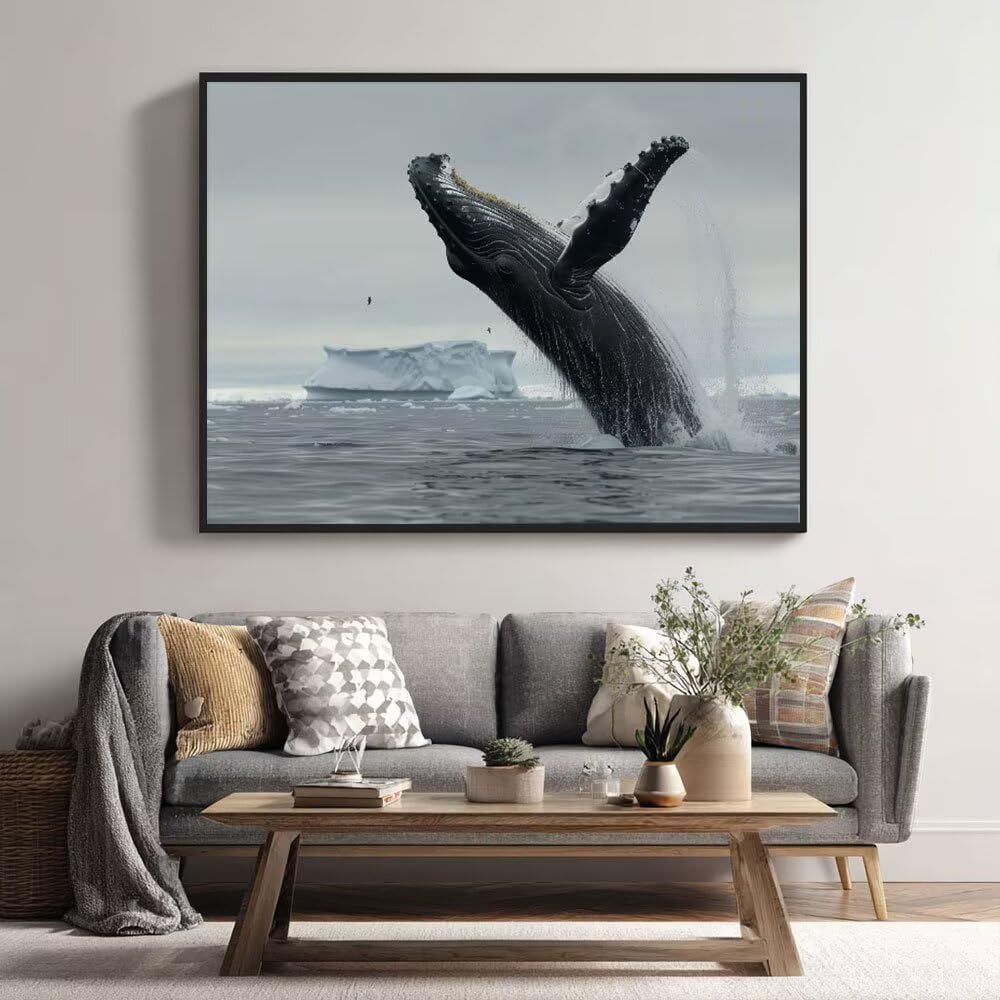 Malowanie według numerów dla dorosłych, Humbak Morze Wielorybów 80x100cm Akrylowe malowanie według numerów dla dzieci Dorośli Początkujący Malowanie 3 pędzlami Akwarela Paint by Number Kit (bez ramki