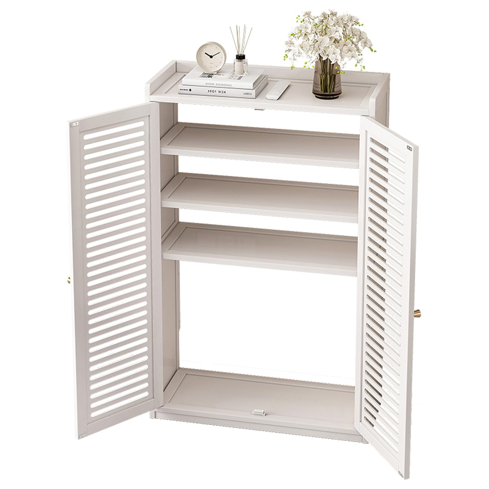 Router Schrank Verdicktes Bambusmaterial Magnetisches Türdesign | Verstellbare Regale Multifunktional Router Aufbewahrungsbox für Büro und Haus(White,59*25*97cm)