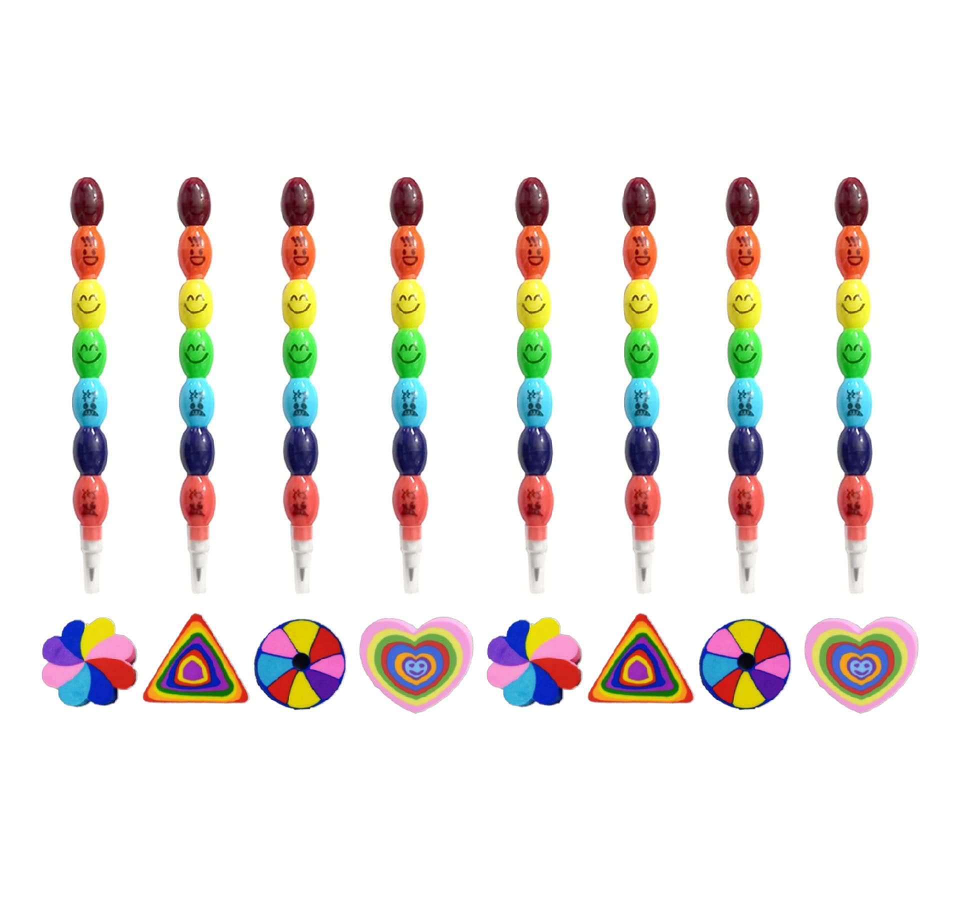 ShubhKraft Return Gift in Bulk for Kids | Non Sharpening Stacking Pencils & Colorful Rubber/Rainbow Eraser for School Kids (Pack of 8, Multicolor) (B0B65PJ9RC) Amazon Price History, Amazon Price Tracker