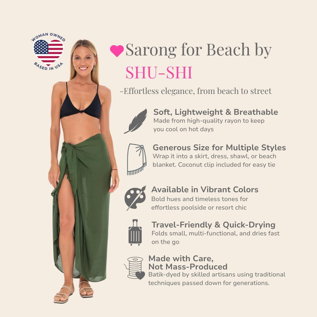 SHU-SHI Sarong Swimsuit Coverup for Women Pareo Long Beach Bathing Suit Wrap with Coconut Clip - Image 3