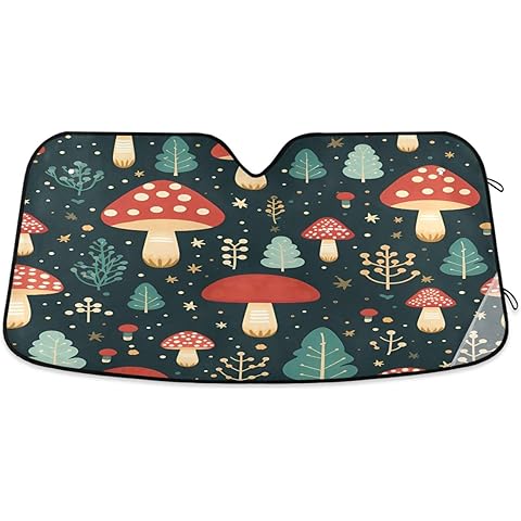 Car Windshield Sunshade Cute Mushroom Red Pattern, Blocks Sun Visor Protector Foldable Sun Shield Keep Your Vehicle Cool, Fits Windshields of Most Sizes