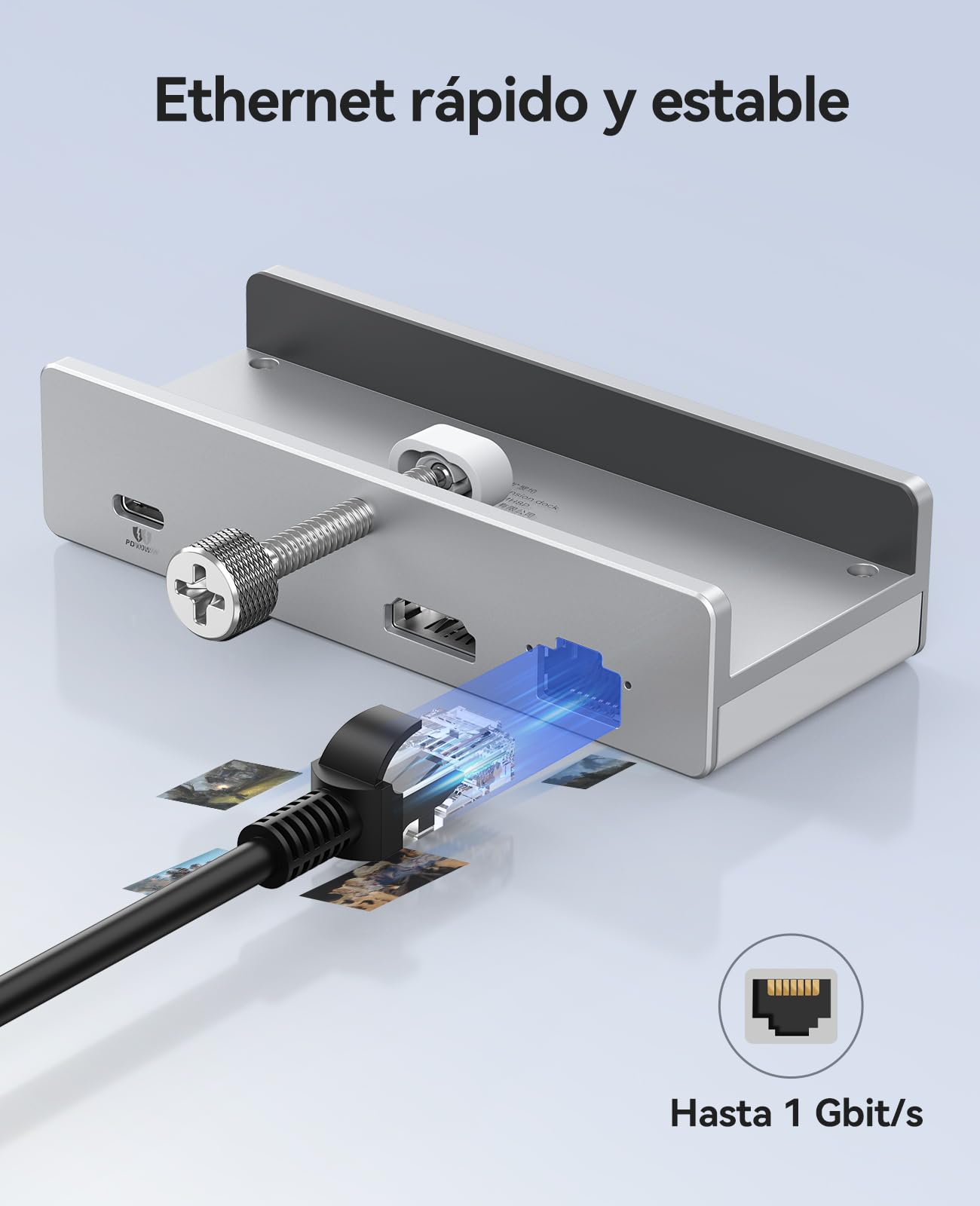 ORICO Estación de Acoplamiento con Clip, Hub USB-C 8 en 1 con HDMI 4K@60Hz, PD 100W, Ethernet Gigabit, 4xUSB, AUX, 10Gbps | para Portátil, MacBook, PC (Adaptador no Incluido)