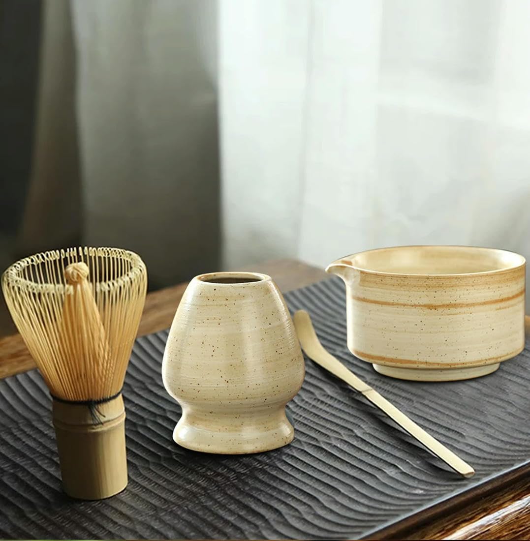 Matcha-Schneebesen-Set und Schüssel, Matcha-Zubereitungsset, Schneebesenschüssel mit Ausguss, Pulverstarter-Sieb, Keramik-Schneebesenhalter, Matcha-Tee-Set