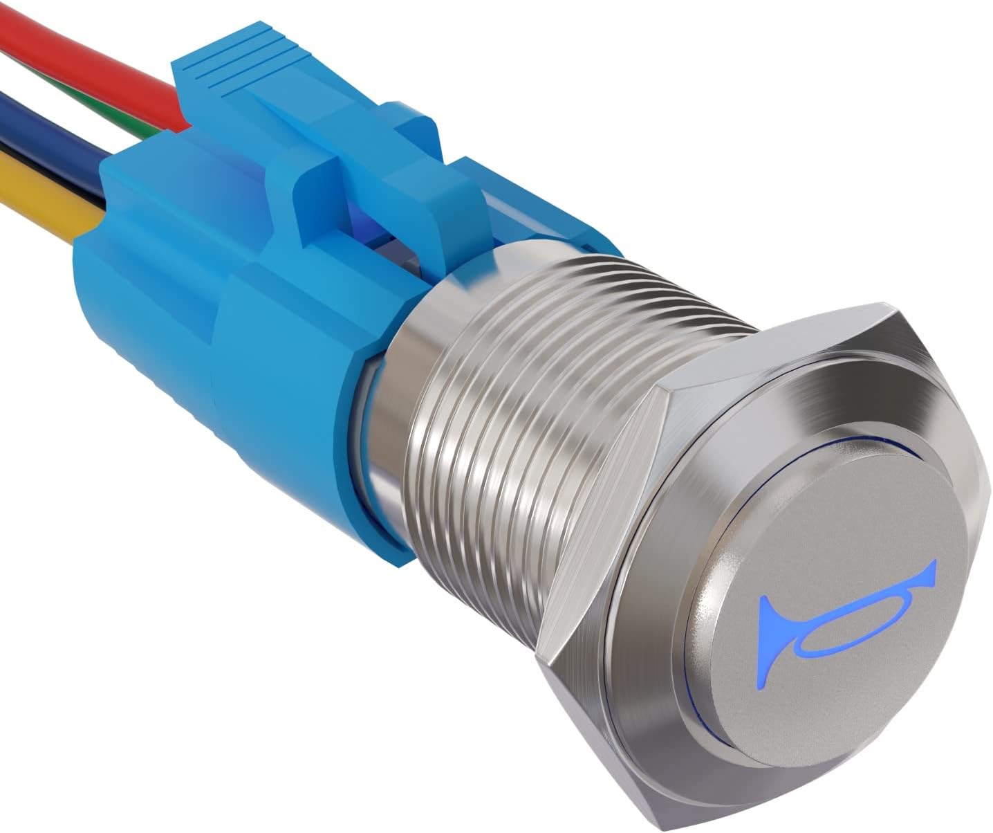 APIELE 16mm 12V Momentary Speaker Horn Push Button Toggle Switch 0.63" Mounting Hole 1NO 1NC SPDT with Pre-Wiring Socket for Car Auto Motor (Blue)