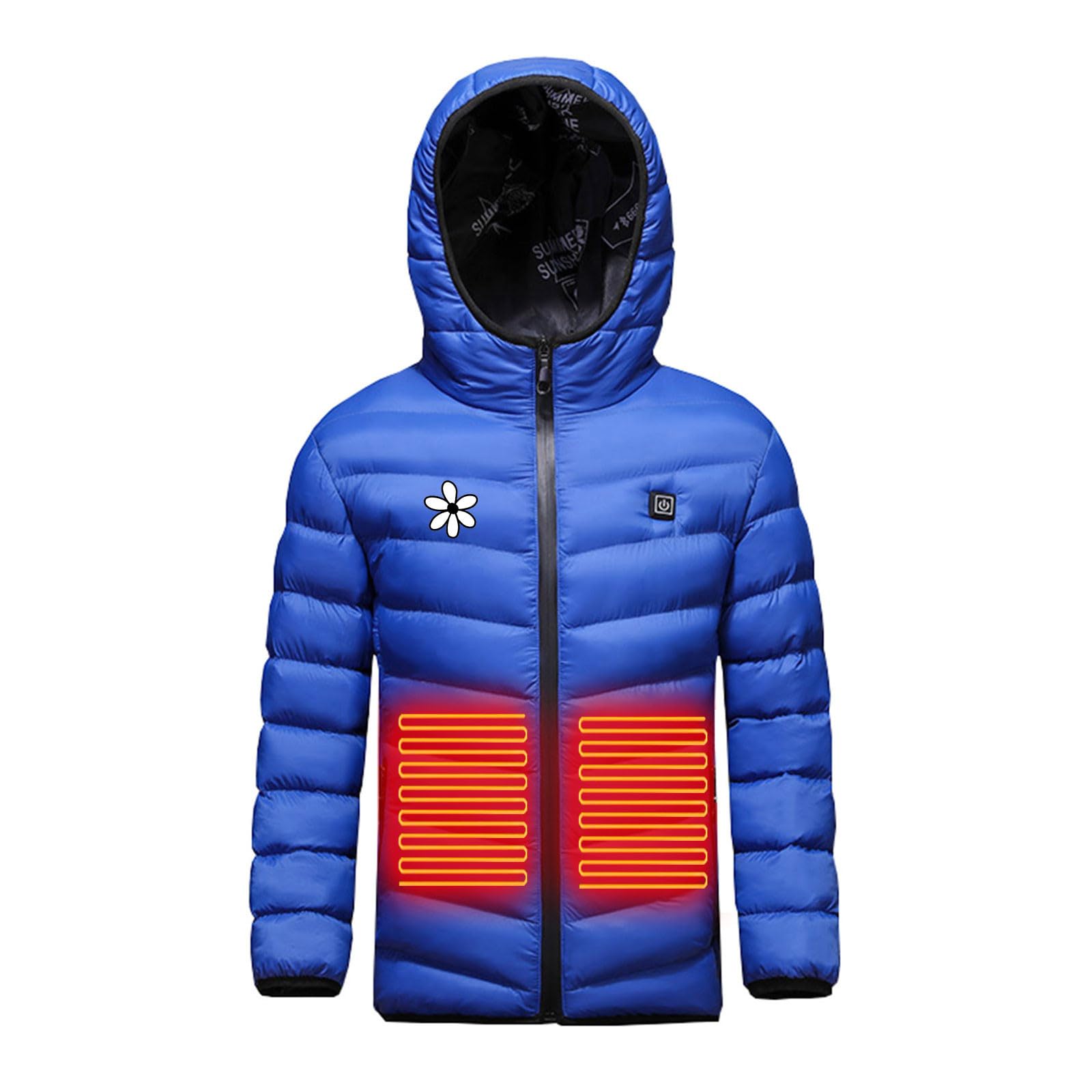 Veste Chauffant Enfants Electrique USB Garçons Filles Manteau Doudoune Chauffant avec 3 Zones de Chauffage avec Manches Longues et Capuche pour Camping Coupe-Vent Imperméable Ski Chasse camping