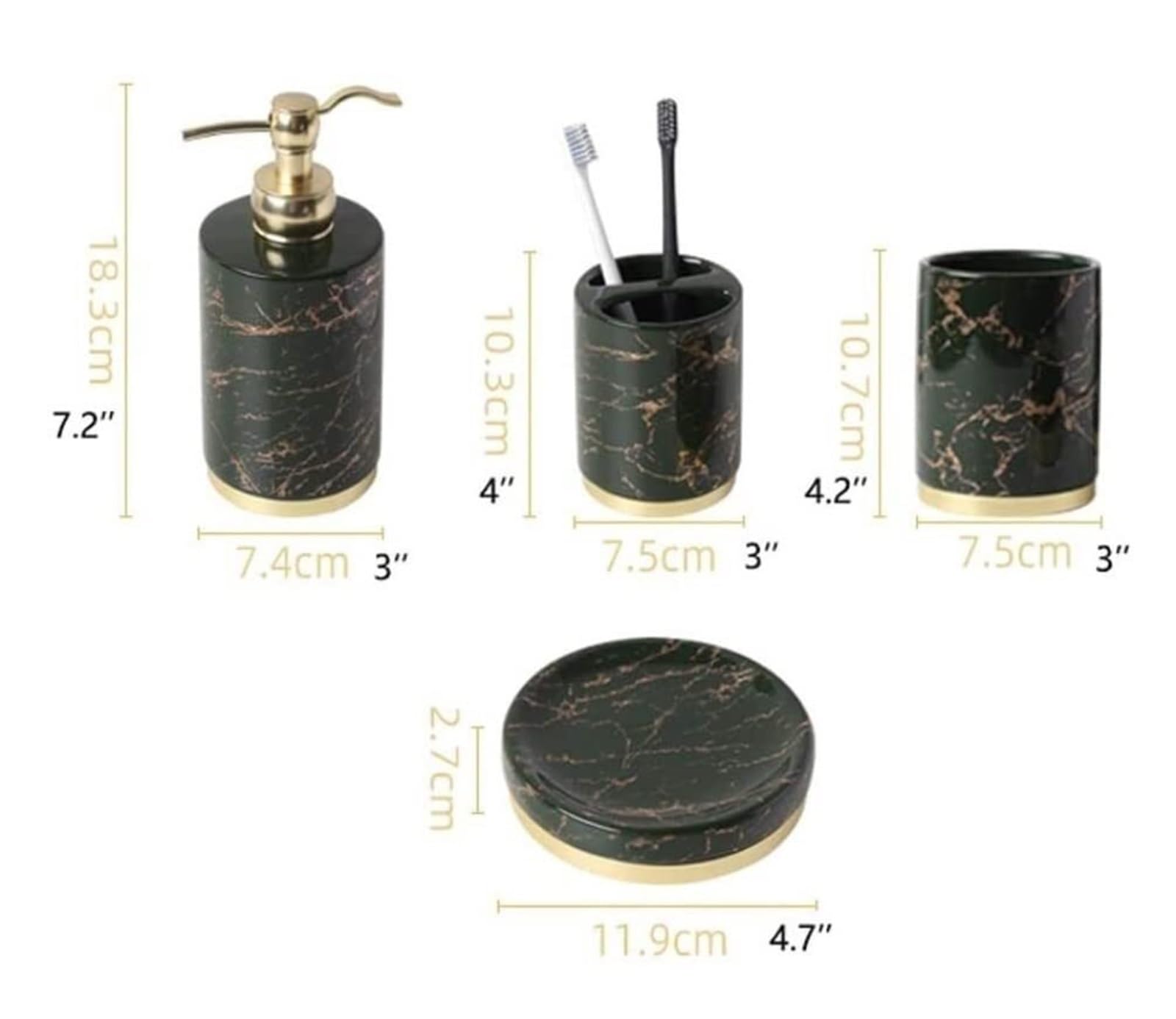 Juegos de Accesorios de Baño Juego de cerámica de mármol de 5 Piezas Que Incluye jabonera, Porta cepillos de Dientes y dispensador de loción. Decoración Rústica