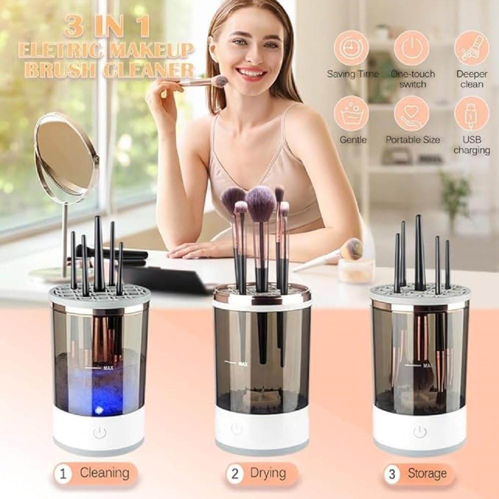 Luxansa Electric Makeup Brush Cleaner Machine with Brush Clean Mat, Automatic Cosmetic Brush Cleaner Makeup Brush Tools for All Size Beauty Makeup Brushes Set, Gift for Women Wife Friend 2