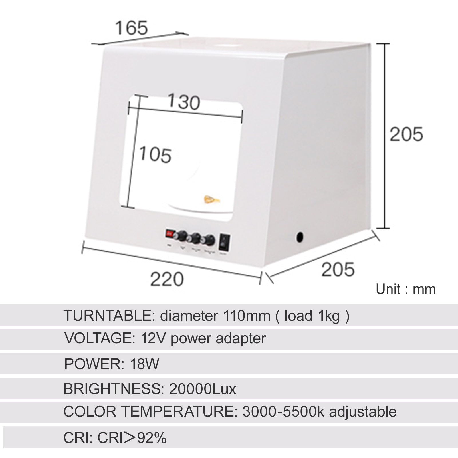 Schmuckfotografie-Studio-Leuchtkasten mit Einstellbarer Helligkeit,Schmuckshooting-Zelt-Softbox mit elektrischem Drehteller und Aufhängehalterung,dimmbares Schmuckfotografie-Box (Tb20)