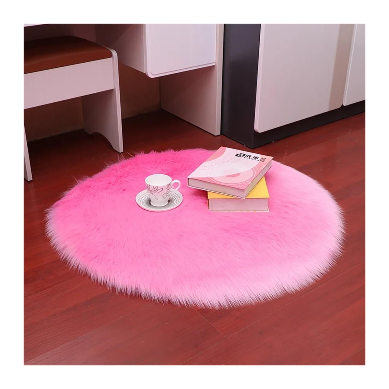 Tapis rond doux fausse fourrure haute densité de 130cm pour salon chic