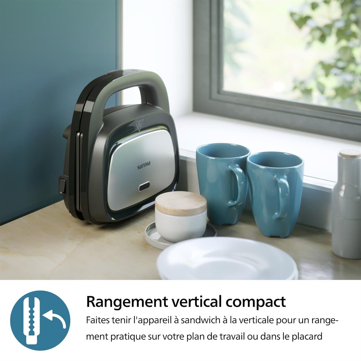 Philips Croque monsieur 3 en 1 Série 5000-3 jeux de plaques pour toaster (paninis, sandwichs) et gaufrier, Plaques de gril antiadhésive, système Easy Lock, Puissance de 750W, Noir (HD2350/80)