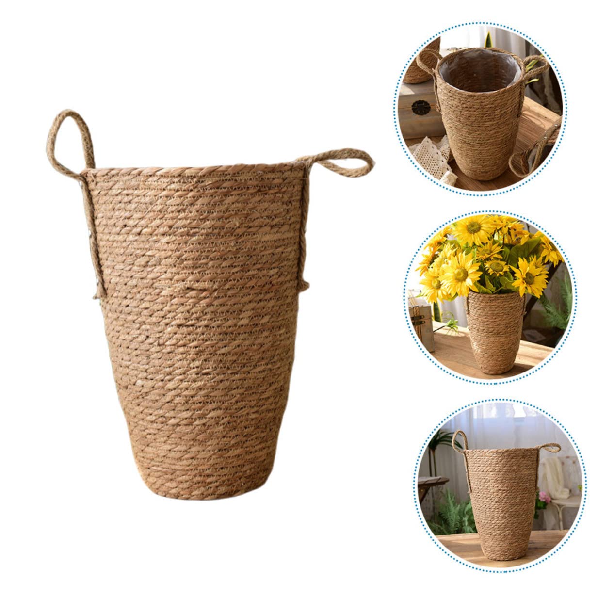 Abaodam Panier à Fleurs Décoratif Grand Modèle en Paille Tressée Résistant et Gain de Place Rustique Élégant Maison Bureau