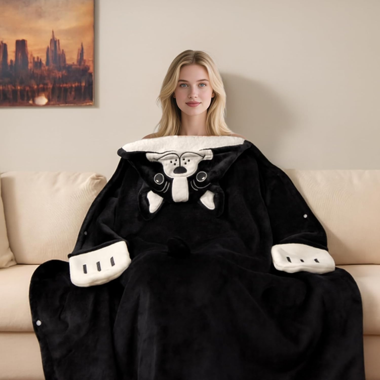 Tian Zhun French Bulldog Gifts for Women French Bulldog Wearable Blanket Fluffy Super Soft Flannel Adult Animal Hooded Blanket for Women Mothers Day Christmas Birthday