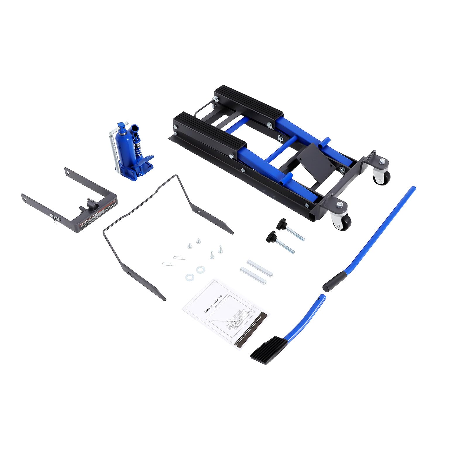 Plataforma elevadora para motocicleta, hidráulica, cuádruple hidráulico, carga máxima 680 kg, reparación de máquina de aterrizaje, soporte de altura regulable 11,5 – 37,5 cm (azul)