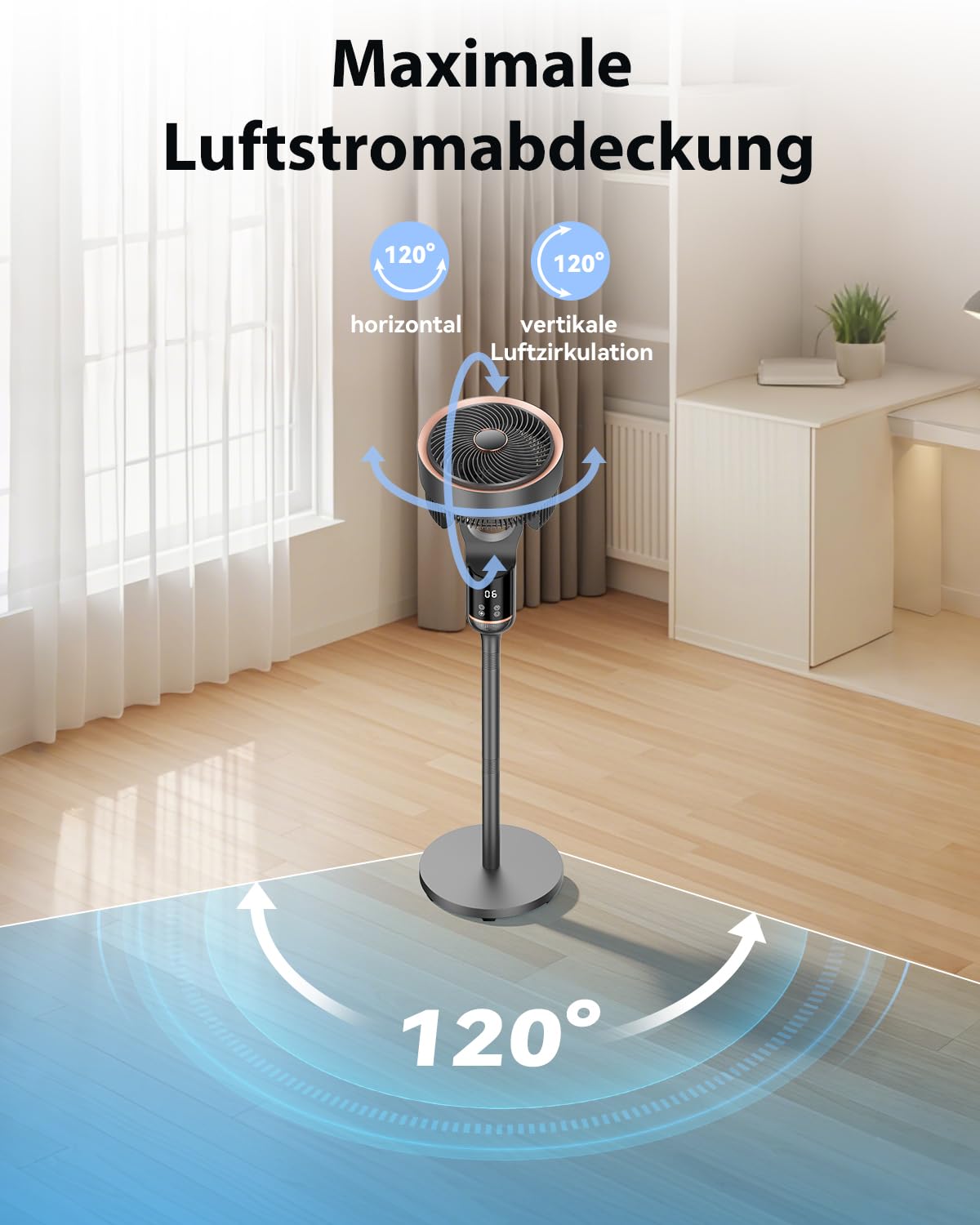 Standventilator,25 dB Ventilator leise mit Fernbedienung,12 Geschwindigkeiten,70°+90° Oszillation,12H Timer,Boden & Tischventilator mit LED-Display, Ventilator Groß für Schlafzimmer, Wohnzimmer